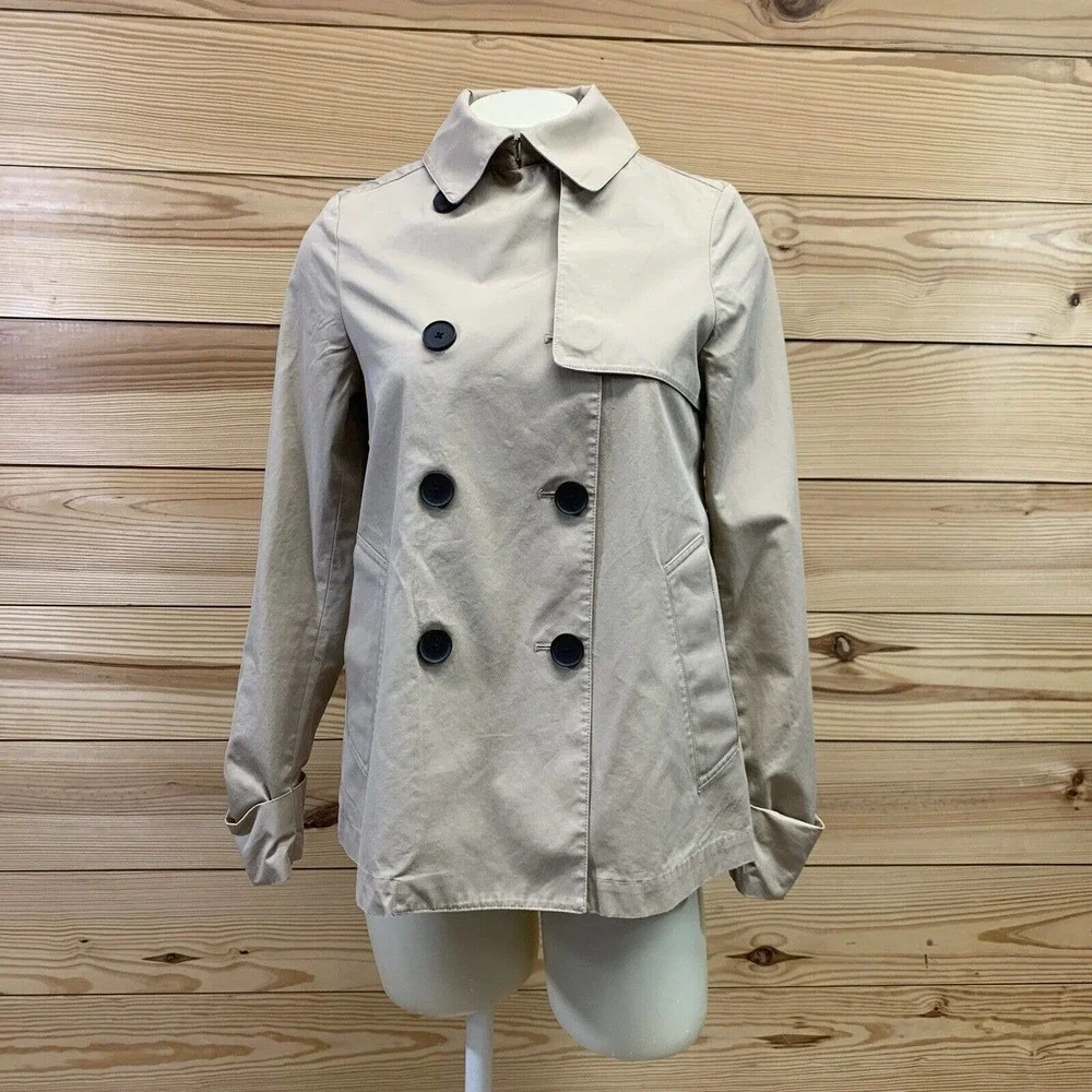 Everlane Swing Trench Coat XS Khaki Beige Jacket Short Body Cotton Preppy B9 - Picture 1 of 10